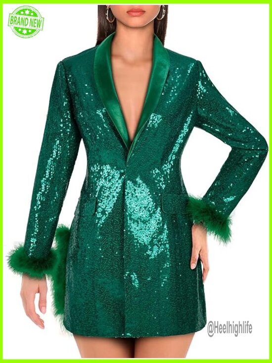 Jackets & Blazers - Sequin Blazer Slim Fit Long Sleeve Formal Jacket with Pockets